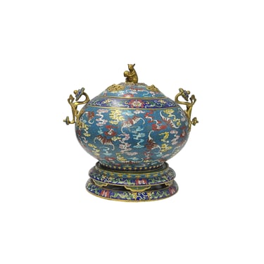 Vintage Enamel Metal Bats Ru Yi Fortune Ding Shape Incense Burner Display Art JK289E 