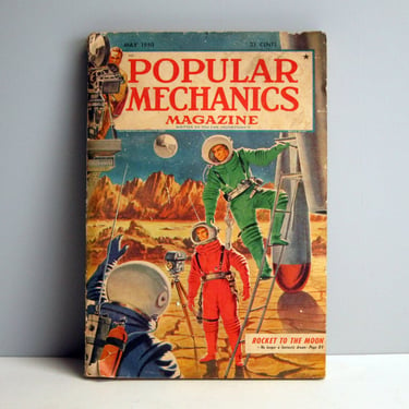 May 1950 Popular Mechanics Magazine - Rocket to the Moon - vintage science 
