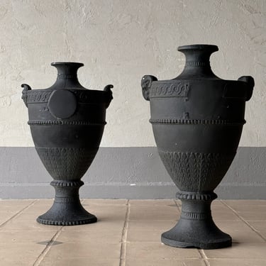 Pair of 18th C George III Cast Iron Urns