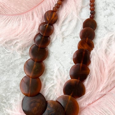 Vintage 1970s Necklace | 70s Beaded Brown Discs Graduated Chunky Boho Statement Necklace 