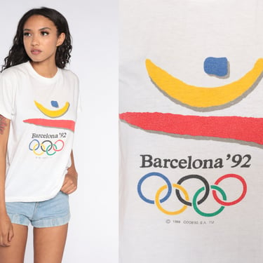 1992 Olympics Shirt 90s BARCELONA Spain Tshirt Retro Graphic Tee Summer Olympics Tshirt Vintage T Shirt Tee 1990s Small Medium 