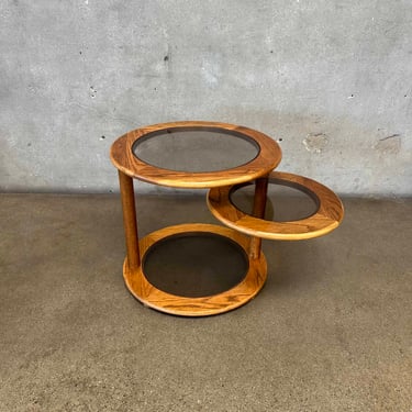 Oak Smoked Glass Three Tier Swivel End Table #1