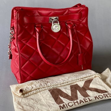 Michael Kors Hamilton Quilted Red Leather Purse Bag 