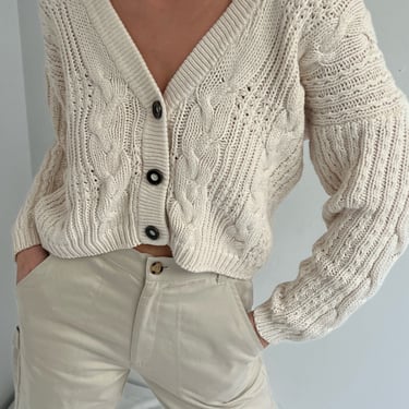 Vintage Cream Cable Knit Cropped Cardigan