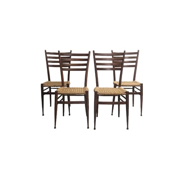 Free Shipping Within continental US - Italian Mid Century Modern Dining Chair Set with original Cord Gio Ponti . Set of 4 