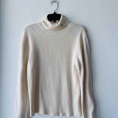 VTG Lauren Ralph Lauren Turtleneck Sweater Ivory Logo Womens XL Old Money Preppy 