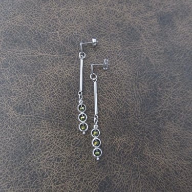 Long silver and green crystal earrings 