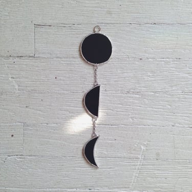 Moon Ornament - black purple white stained glass moon phase - celestial - black moon - glass moon - eco friendly 