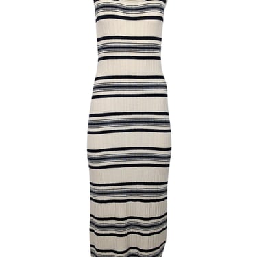 Theory - Cream & Navy Striped Wool Blend Ribbed Knit Dress Sz P