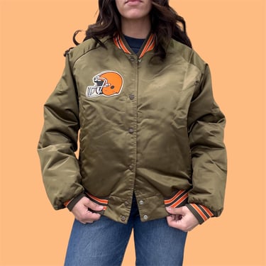 Vintage Satin Starter Jacket Retro 1990s Cleveland Browns + Chalk Line + Size Large + Football Team + Ohio + Bomber + Unisex Outerwear 