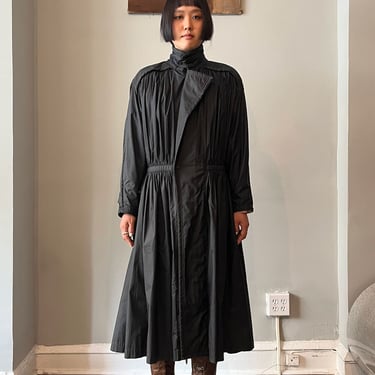 1970S Issey Miyake Black Nylon Blend Pleated Trench Coat 