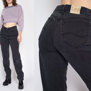 Medium 90s Lee Black High Waisted Jeans 30" | Vintage Long Inseam Tapered Leg Denim Mom Jeans 