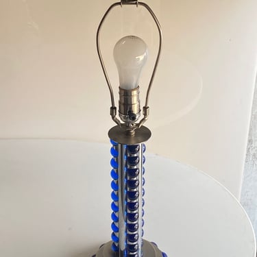 Chromed Steel and Cobalt Marble Art Deco Lamp 