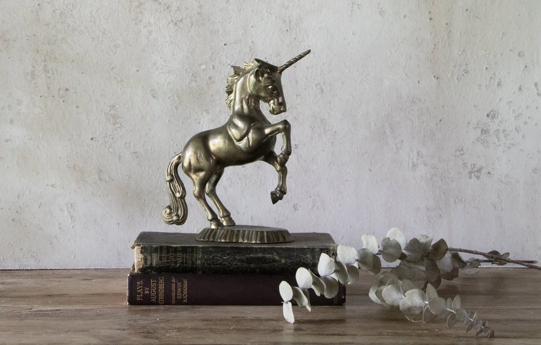 Brass Unicorn Figurine, Vintage Unicorn Statue Green Spruce Designs