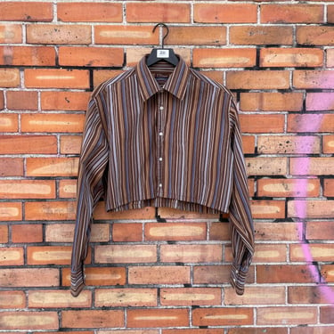 vintage y2k brown cropped striped button down / l xl extra large 