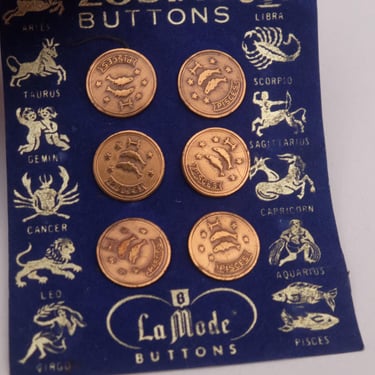 Vintage Zodiac Pisces Buttons  Set of 6 by La Mode 