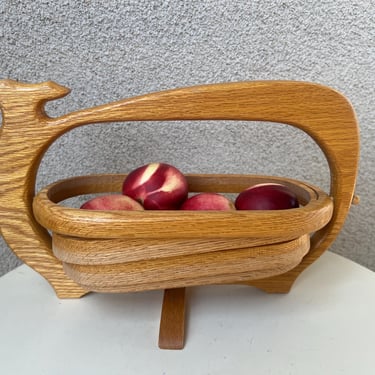 Vintage Fruit Wood Collapsible Basket Whale Theme By Don Macaskill 