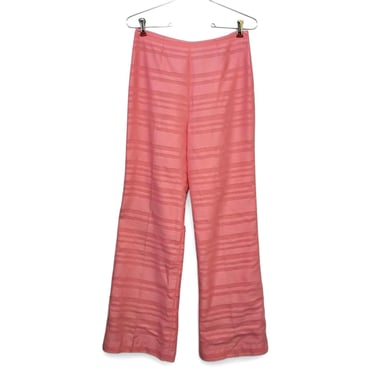 1970s Vintage Elizabeth Stewart Striped Pants, Pink Wide Leg Hippie Trousers 