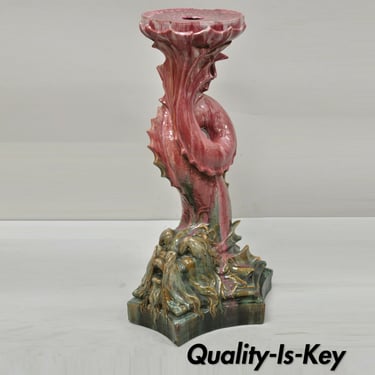 Antique Majolica Terracotta Pottery Dolphin Serpent Pink Plant Stand Pedestal