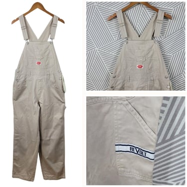 NWT Vintage 90s y2k REVOLT Womens Carpenter Overalls Tan Size Large Wide leg 