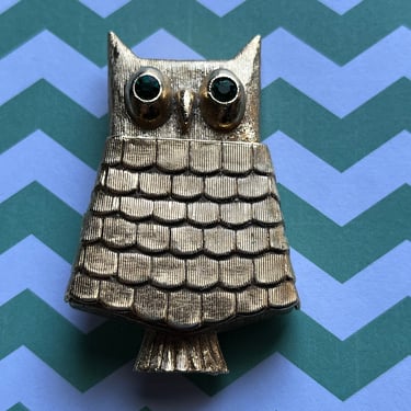avon owl perfume brooch gold jewel eye secret compartment pin 