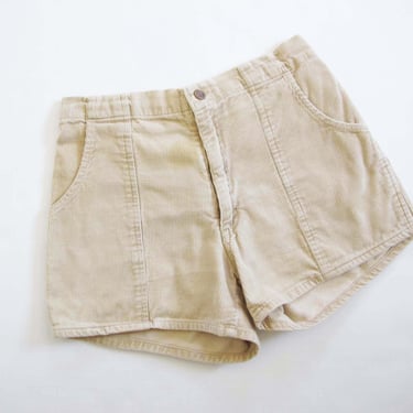 Vintage OP Style Corduroy Shorts S 27 - 80s Sand Beige Cord Shorts - High Waist Elastic Waist Shorts 
