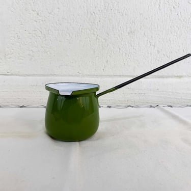 Vintage Enamelware Small Pitcher Pot Forest Green Retro Milk Warmer Butter Coffee Primitive Kitchen Dippers 1950s 