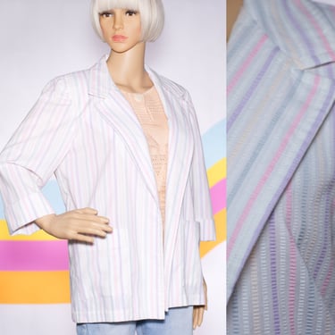 Vintage 1980s Pastel Striped Blazer | Medium | i-2 