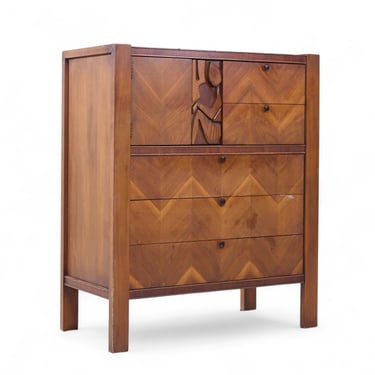 United Tiki Brutalist Mid Century Walnut Gentleman’s Chest Highboy Dresser - mcm 