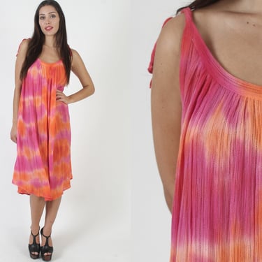 Thin Sheer Tie Dye Cotton Dress / Tie Dye Beach Cover Up / Vintage Authentic Mexican Style Sundress 