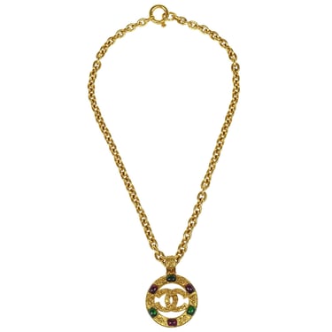 Chanel Gripoix Gold Chain Pendant Necklace Medallion 94A