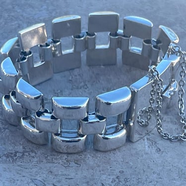 Vintage Mexico Sterling 960 Silver Heavy Wide Panther Link Bracelet 