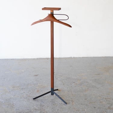 Mid Century 1960s Danish Modern Rosewood Metal Standing Valet 