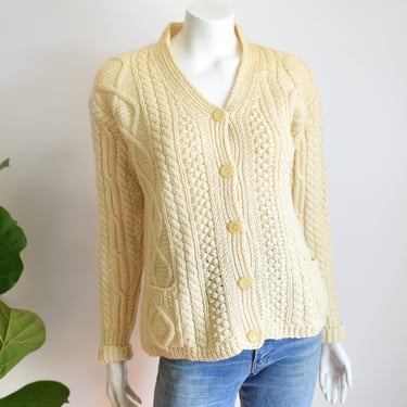 60s Cable Knit Fisherman Cardigan - M 