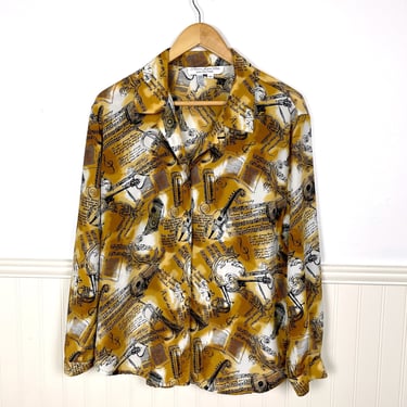 Vintage 1980s classical music print blouse - size large 