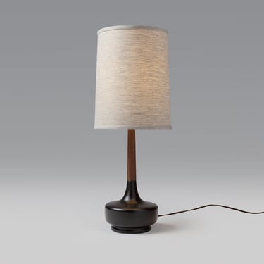 Mid Century Table Lamp Ceramic & Ebonized Walnut — "Brooke P-Town" 