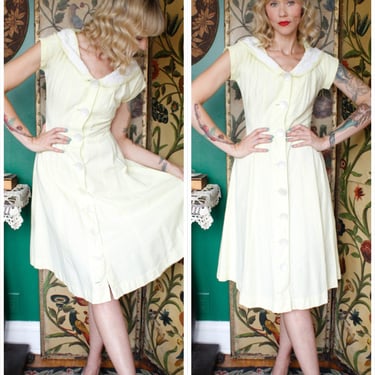 1950s Dress // Yellow Cream Pique Dress // vintage 50s dress 