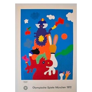1972 Munich Germany Olympic Poster Vintage Mid-Century Post Modern Colors Geometric Olympische Spiele Munchen Artist Series 