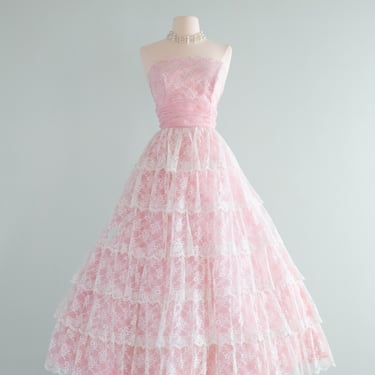 Enchanted 1950's Ruffled Lace Prom Dress In Cotton Candy Pink / SM