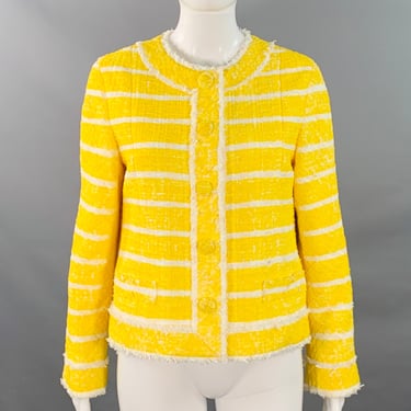 MARC JACOBS Size M Yellow White Boucle Stripe Snaps Jacket Blazer