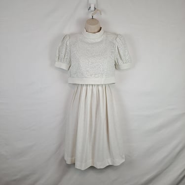 Vintage 80s White Abstract Dress 