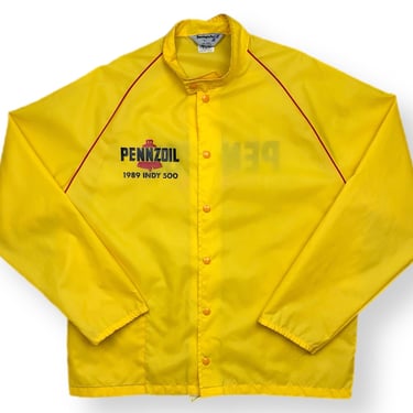 Vintage 1989 Swingster Indy 500 Pennzoil Double Sided Made in USA Burton Up Light Weight Nylon Jacket Size Large/XL 