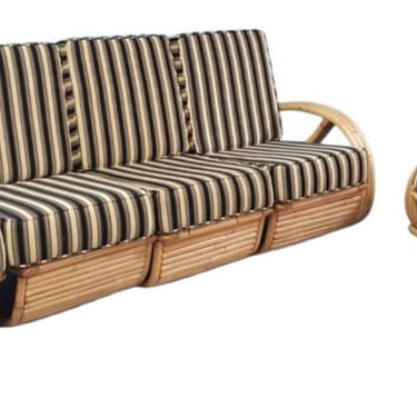 Restored Rattan 3/4 Pretzel Sofa & Arm Chair Living Room Set 