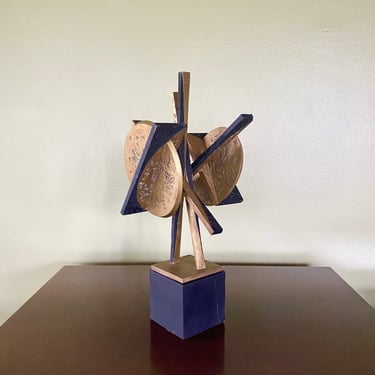 John Clague 1960's Midcentury Modern Abstract wood with molded plaster black and gold sculpture Cleveland Institute of Art Artist 