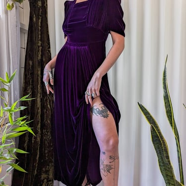 40s Purple Velvet Puff Sleeve Gown