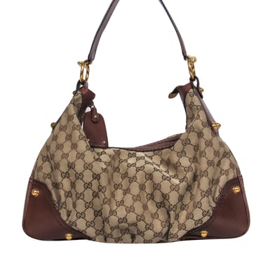 Gucci - Brown &amp; Tan Monogram Hobo Bag
