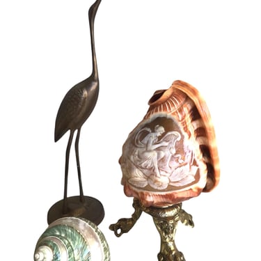 Gorgeous Antique Carved Cameo Shell Lamp | Brass Mermaid Base | Genuine Conch Shell | Victorian Night Light 