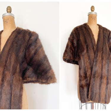1940’s costume, true vintage fur stole | chestnut brown striped genuine fur wrap, forties wrapper, a few small flaws, 