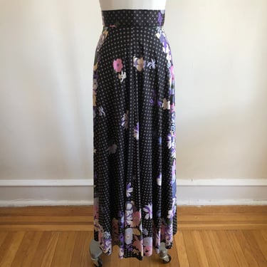 Floral Placement Print Maxi Skirt - 1970s 