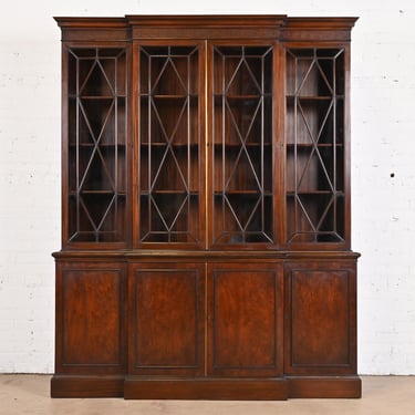 Schmieg &#038; Kotzian Georgian Carved Mahogany Breakfront Bookcase Cabinet, Circa 1940s